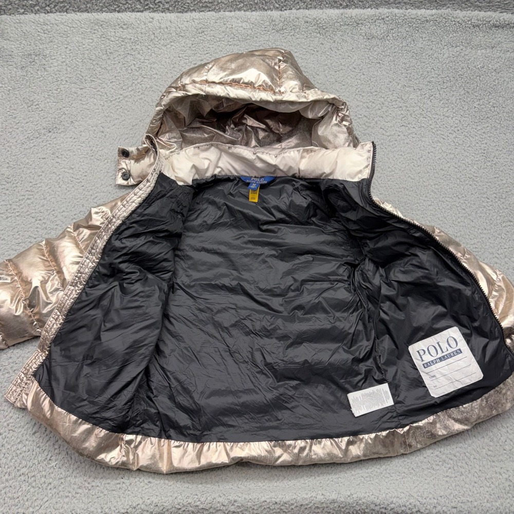 Polo Ralph Lauren Kids Size 7 Metallic Silver Hooded Puffer Jacket Winter Coat - Picture 7 of 16